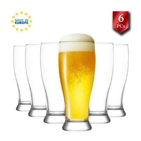 Tall Beer Drinking Glasses Set of 6, Classic Pint Glasses Heavy Base ...