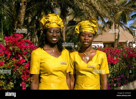 Travel, Senegal, Dakar, Two local young women in national dress Stock ...