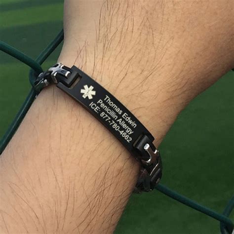 Stainless Steel Black Cross Linked Medical ID Bracelet for Men | Engraved Medical Bracelet