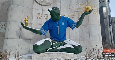 Lions jersey on Spirit of Detroit was once forbidden | Crain's Detroit ...