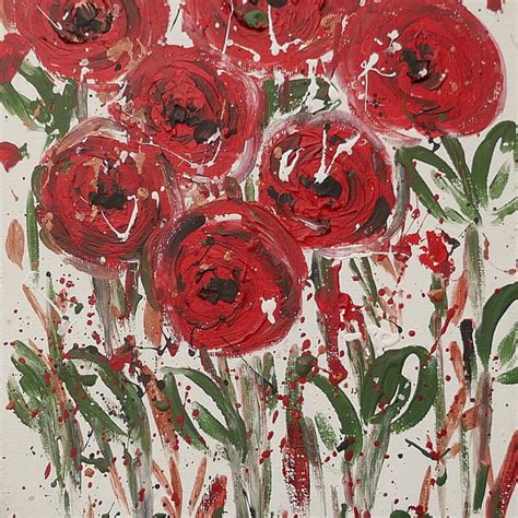 Red Poppy Flowers 2 Absract acrylic painting ... - Folksy