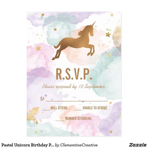 Pastel Unicorn Birthday Party RSVP Invitation Postcard | Zazzle.com | Unicorn invitations ...