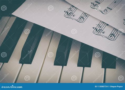 Piano and Sheet Music Paper Stock Photo - Image of study, piano: 113080724