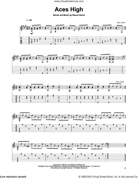 Maiden - Aces High sheet music for guitar solo [PDF]