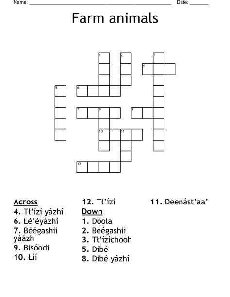 Farm animals Crossword - WordMint