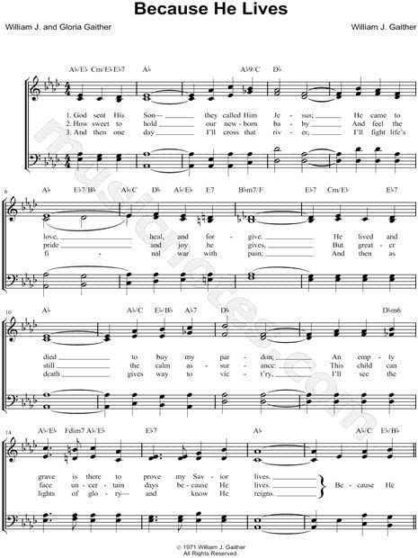 Bill & Gloria Gaither "Because He Lives" Sheet Music in Ab Major (transposable) - Download ...