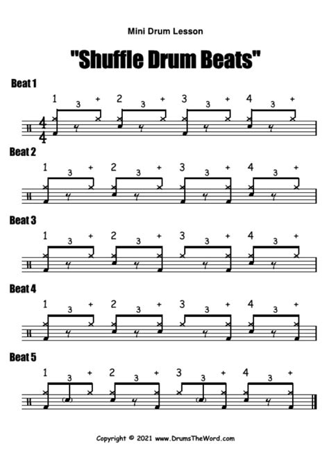 "Shuffle Drum Beats" Free Beginner Video Drum Lesson & Sheet Music ...