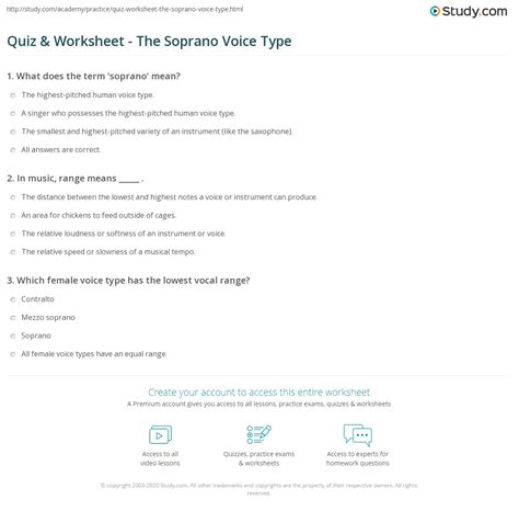 Quiz & Worksheet - The Soprano Voice Type | Study.com