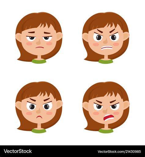 Little girl angry face expression set of cartoon Vector Image