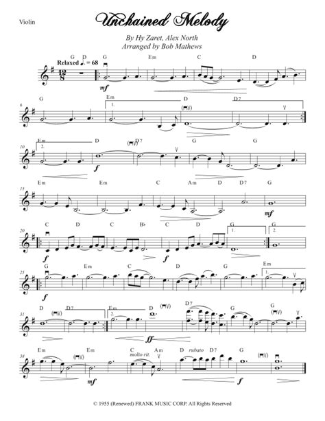 Unchained Melody (arr. Bob Mathews) Sheet Music | Al Hibbler | Violin and Piano