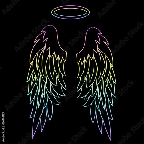 Beautiful angel wings with a halo isolated on black. Vector Stock ...