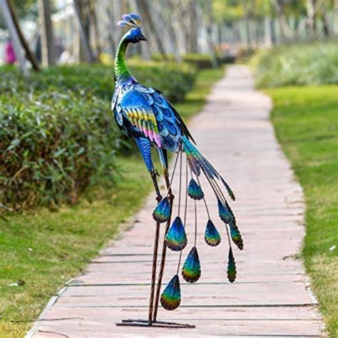 teresa's collections 35inch metal decorative peacock standing art garden sculpture decor, garden ...