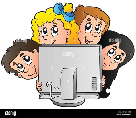 Cartoon kids with computer Stock Vector Image & Art - Alamy