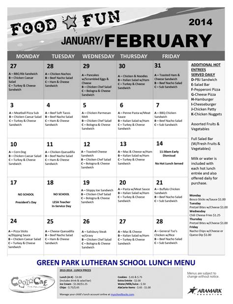 february-lunch-menu-2014 - Green Park Lutheran School