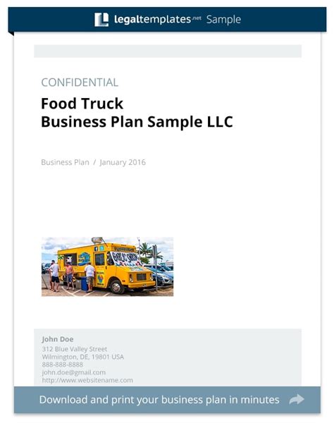 Food Truck Business Plan Template Word