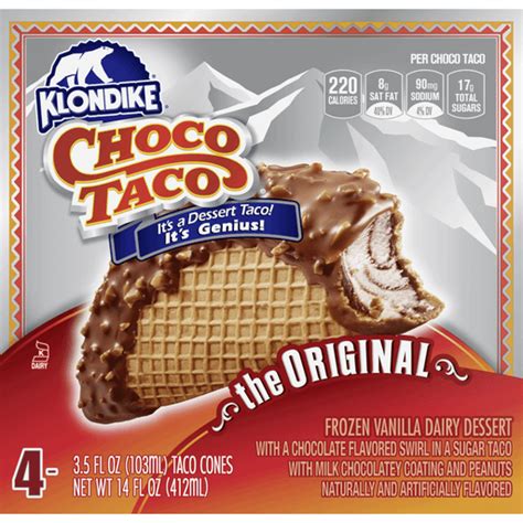 Klondike Frozen Dairy Dessert Choco Tacos Vanilla, 3.5 fl oz, 4 Count | Frozen Foods | Phelps Market