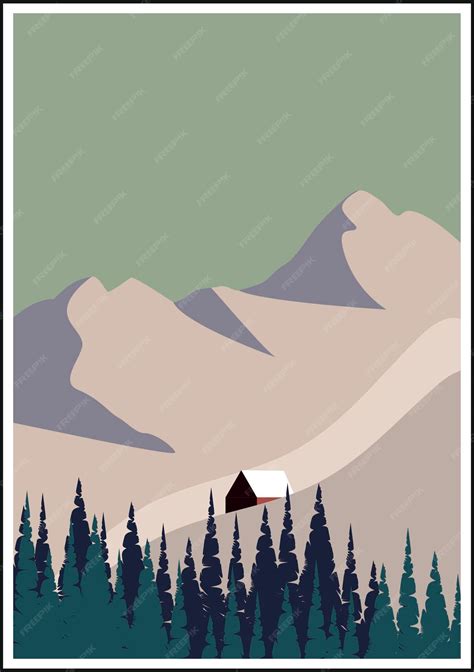 Premium Vector | Poster with mountain landscape and house in flat style ...