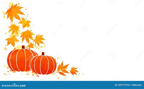 Pumpkin and Fall Leaves Watercolor Background Stock Illustration ...