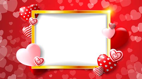 Golden frame Valentine's design with red, pink and patterned hearts 692578 Vector Art at Vecteezy