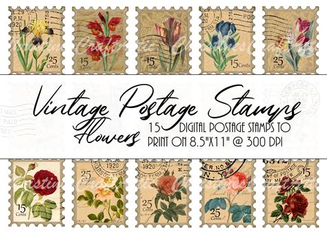 Vintage Postage Stamps Flowers Printables Junk Journal - Etsy