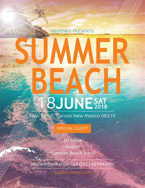 Summer Beach Flyer Design Template in PSD, Word, Publisher, Illustrator, InDesign