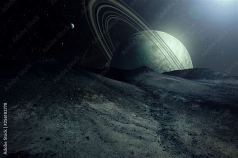 alien planet landscape sci fi spatial background, view from planet ...