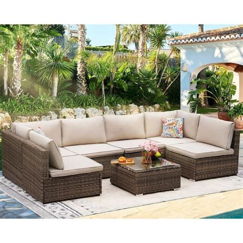 Cesicia 7-Piece Wicker Outdoor Sectional Sofa Set Patio Conversation ...