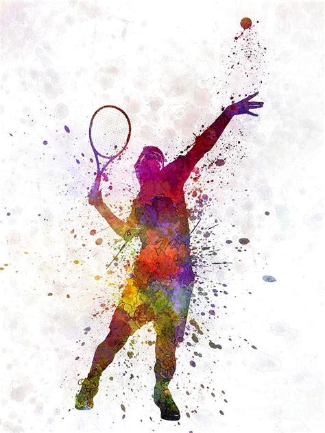 Tennis Player At Service Serving Silhouette 01 Painting by Pablo Romero