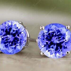 Vintage Tanzanite Stud Earrings, Round Cut Natural Blue Tanzanite ...