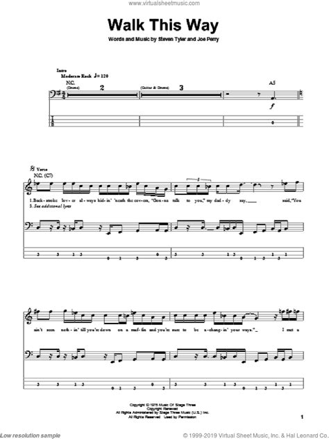 Walk This Way sheet music for bass (tablature) (bass guitar)