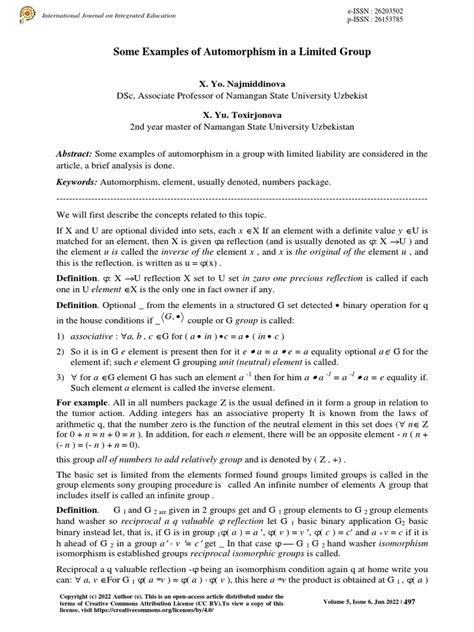 Some Examples of Automorphism in A Limited Group | PDF | Group ...