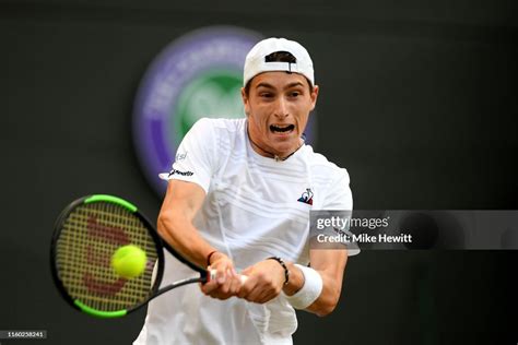 Ugo Humbert of France plays a backhand in his Men's Singles third ...