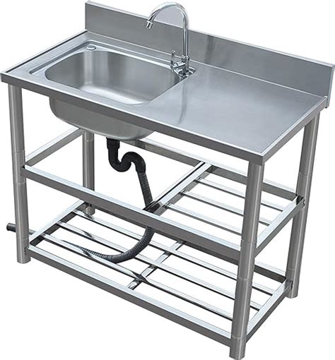 Free-standing Catering Sink, Left Sink, 304 Stainless Steel Sink Single Bowl, Kitchen Sink with ...