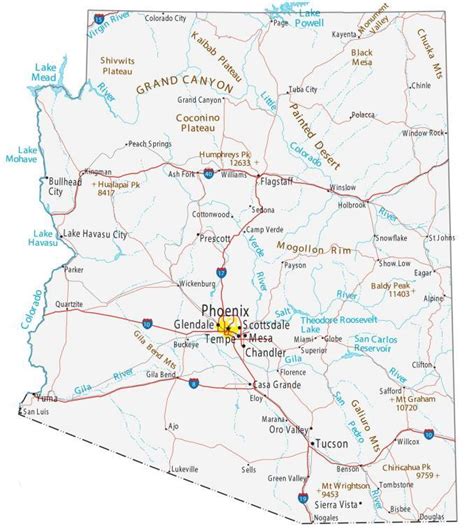 Arizona Map - Cities and Roads - GIS Geography