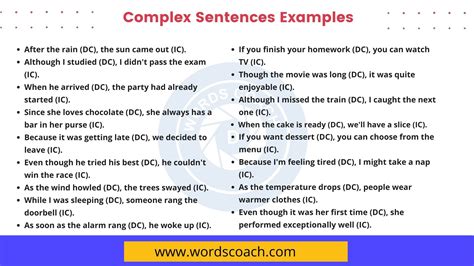 100+ Complex Sentences Examples - Word Coach