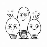 Three Light Bulbs With Sad Faces Coloring Outline Sketch Drawing Vector  sketch template