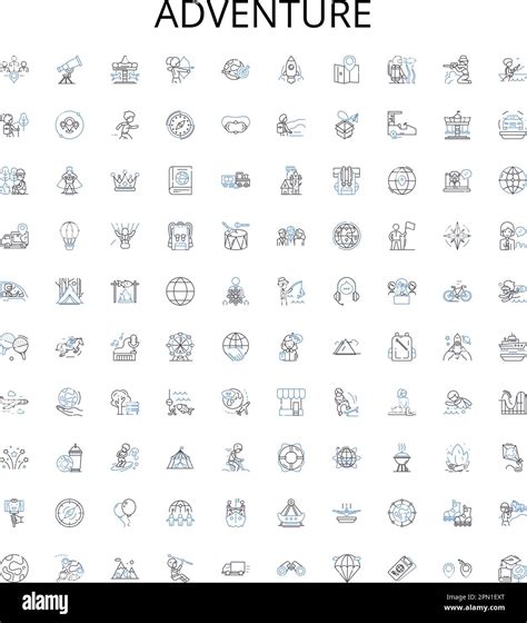 Adventure outline icons collection. Exploration, Trekking, Hiking, Backpacking, Mountaineering ...