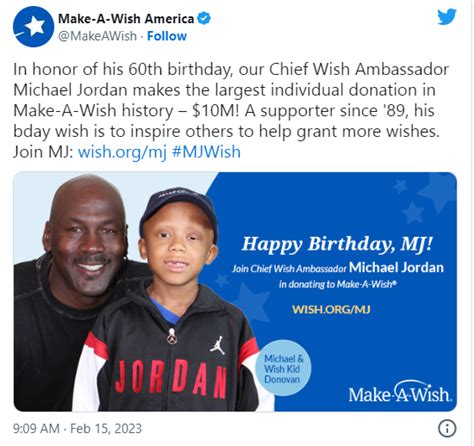 Basketball Legend Michael Jordan Donates Big to Make-A-Wish to Celebrate his 60th Birthday ...