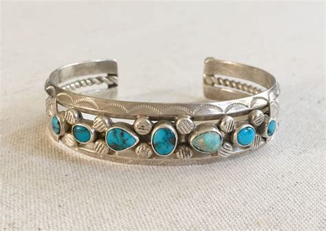 Vintage Turquoise Bracelet Cuff Native American Navajo Sterling Silver ...