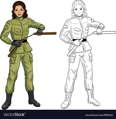 Indonesian Nunchuck girl in military uniform Vector Image