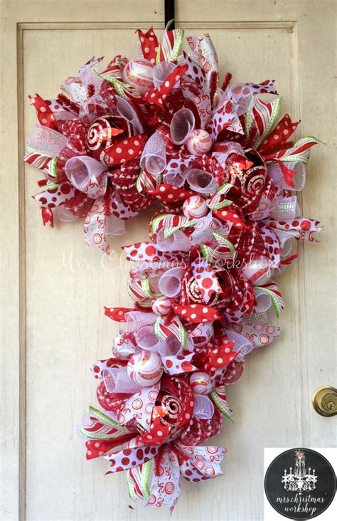 Candy cane Christmas wreath deco mesh wreath candy wreath | Etsy