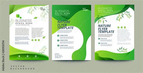 Vector eco flyer, poster, brochure, magazine cover template. Modern green leaf, environment ...