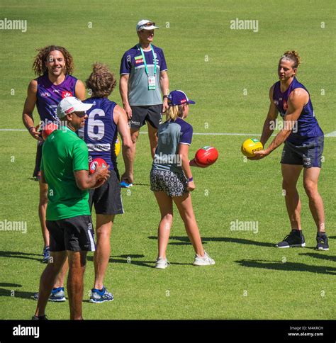 Fremantle Football Club players doing some pre game training Stock ...