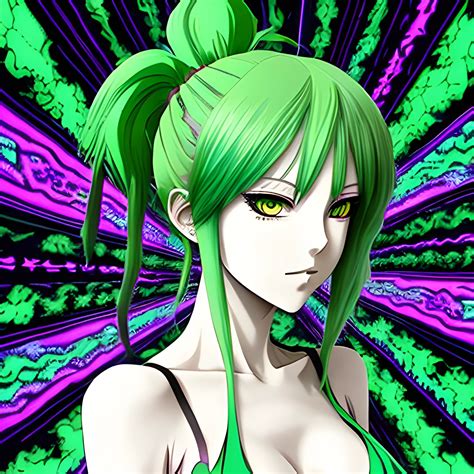 Green haired woman, Trippy, anime - Arthub.ai