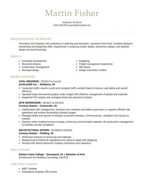 Professional Civil Engineering Resume Examples | LiveCareer