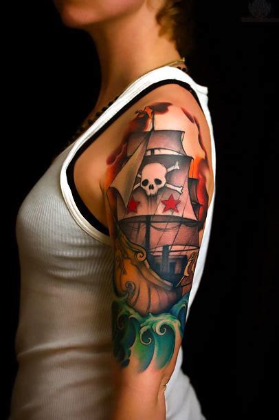 Pirate Ship Half Sleeve Tattoos