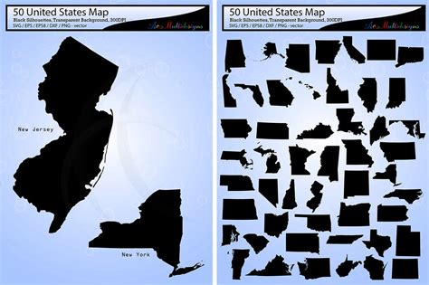 50 United States Map Silhouette / States With Capital Map /us Map ...