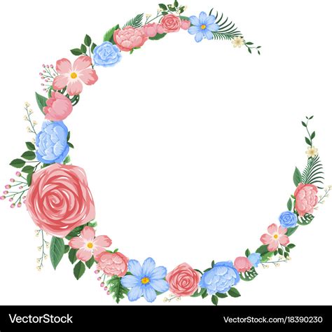 Border design with pink and blue flowers Vector Image