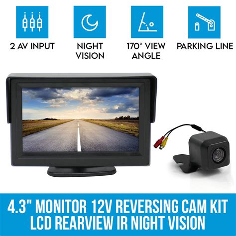 4.3" Monitor + 12v Reversing Camera Kit Car Caravan LCD Rearview IR ...