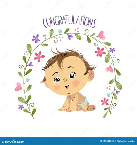 Congratulations with Baby Boy Stock Illustration - Illustration of ...